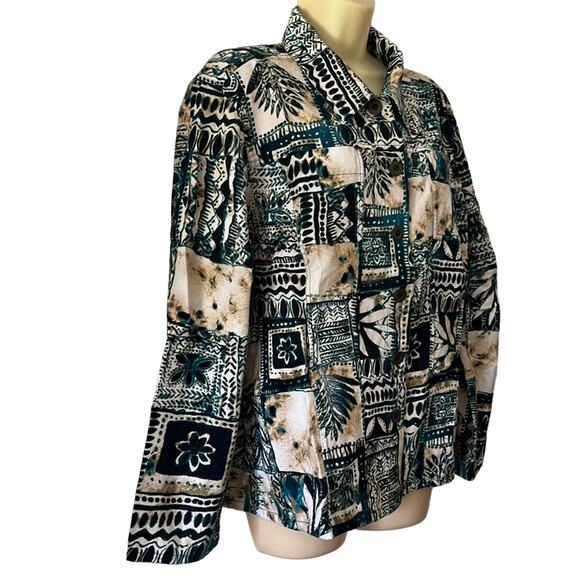 Additions by Chico’s Size 16 Teal Print Twill Jacket Casual Unlined - Picture 2 of 7